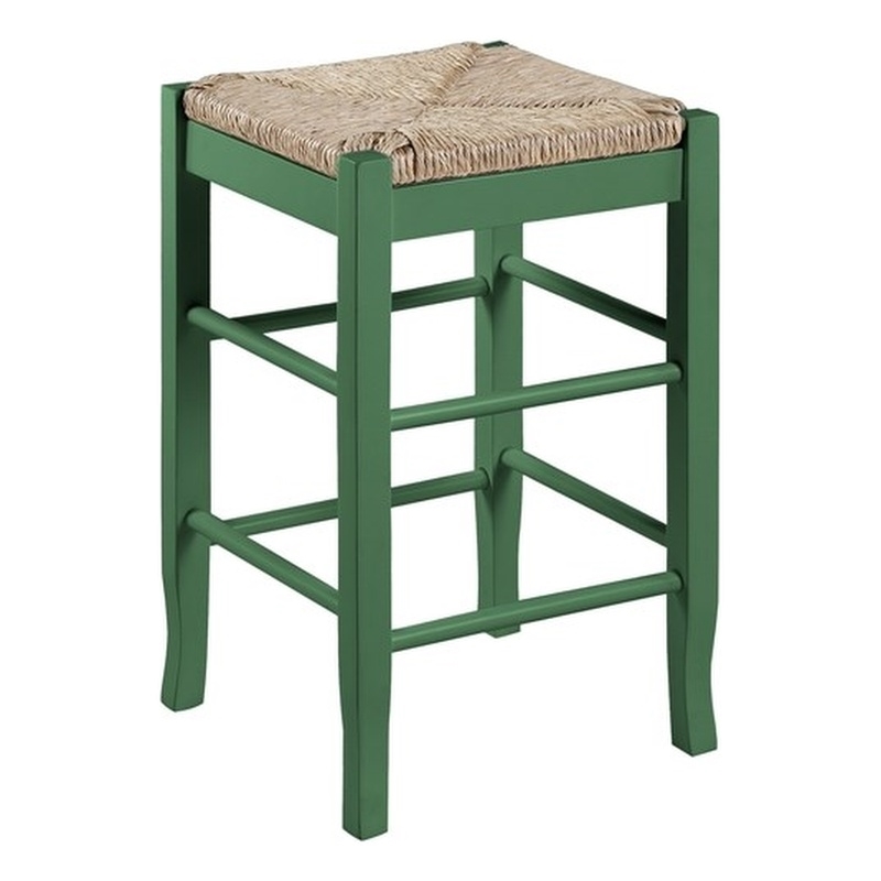Pemberly Row Rubberwood Square Rush Backless Counter Stool in Equestrian Green