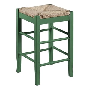 Pemberly Row Rubberwood Square Rush Backless Counter Stool in Equestrian Green