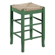 Pemberly Row Rubberwood Square Rush Backless Counter Stool in Equestrian Green