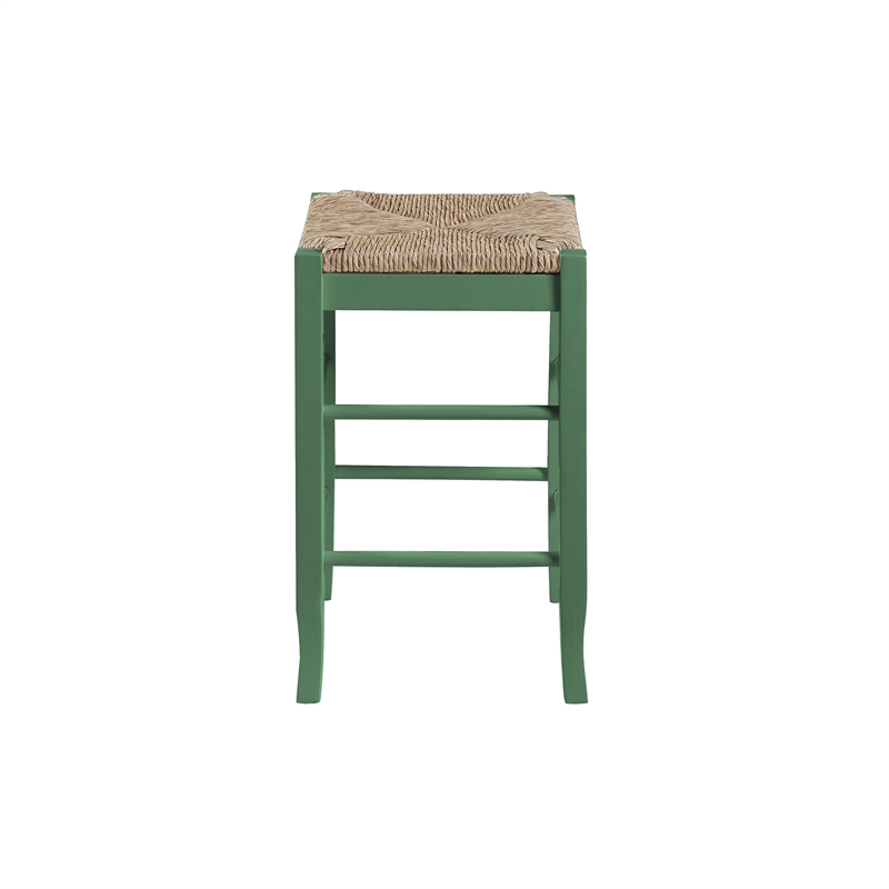 Pemberly Row Rubberwood Square Rush Backless Counter Stool in Equestrian Green