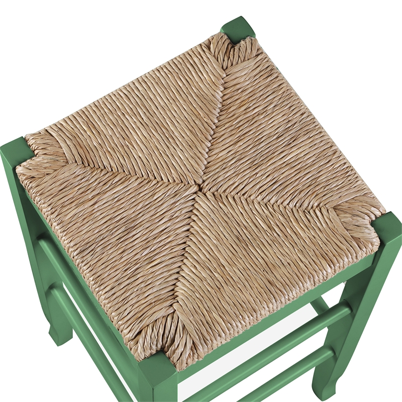 Pemberly Row Rubberwood Square Rush Backless Counter Stool in Equestrian Green
