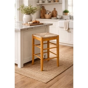 Pemberly Row Hardwood Square Rush Woven Backless Counter Stool in Oak