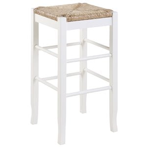 Pemberly Row Rubberwood Square Rush Woven Backless Bar Stool in Cream