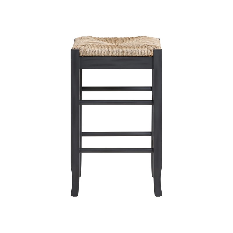 Pemberly Row Rubberwood Square Rush Backless Counter Stool in Charcoal Grey