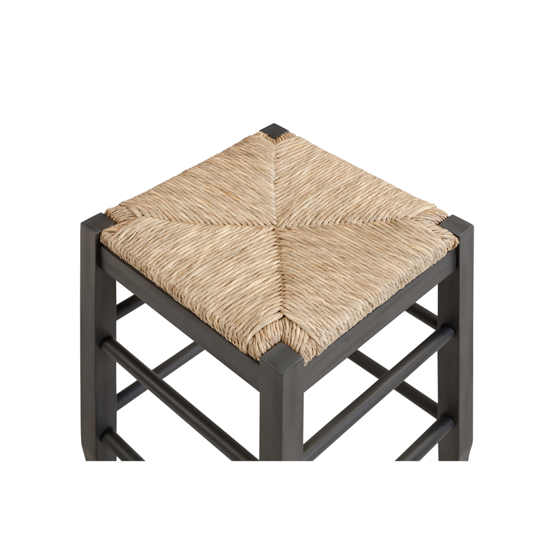 Pemberly Row Rubberwood Square Rush Backless Counter Stool in Charcoal Grey