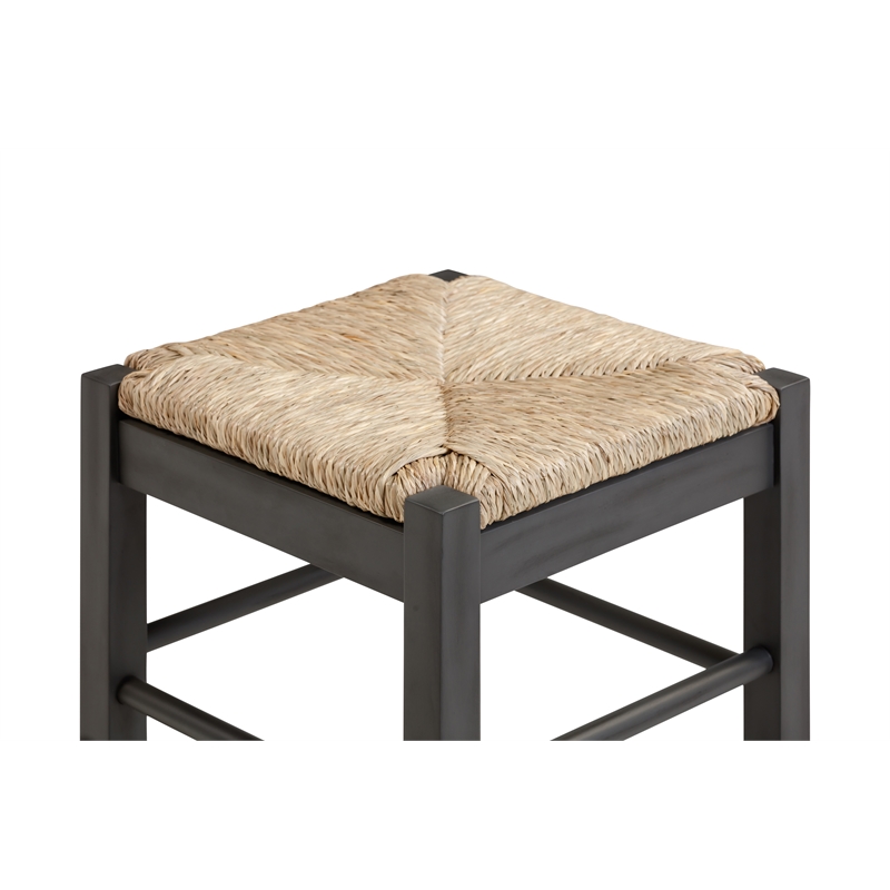Pemberly Row Rubberwood Square Rush Backless Counter Stool in Charcoal Grey