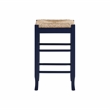 Pemberly Row Rubberwood Square Rush Backless Counter Stool in Navy Blue