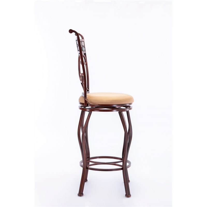 Pemberly Row Metal Swivel Bar Stool with Slate Mosaic in Brown/Beige