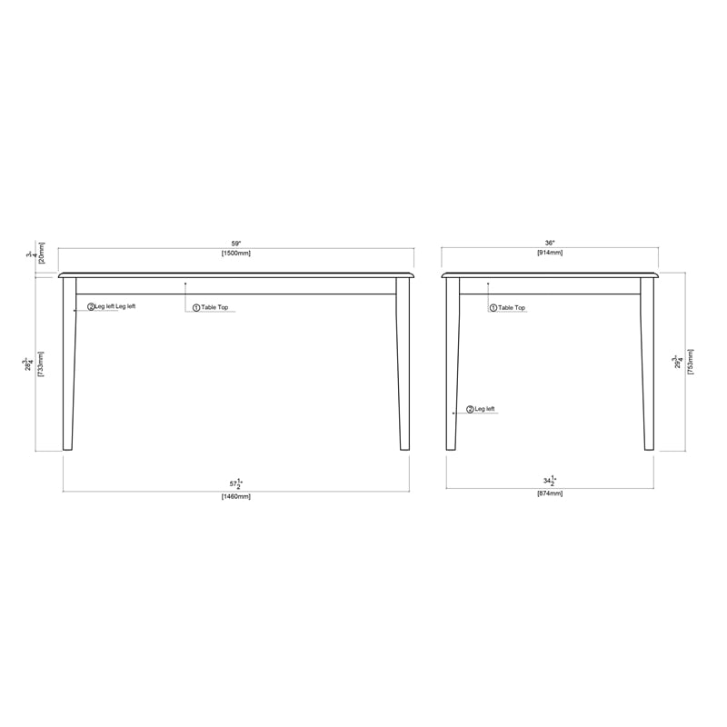 Pemberly Row Rectangular Hardwood Dining Table for 6 Guests in Black/Oak