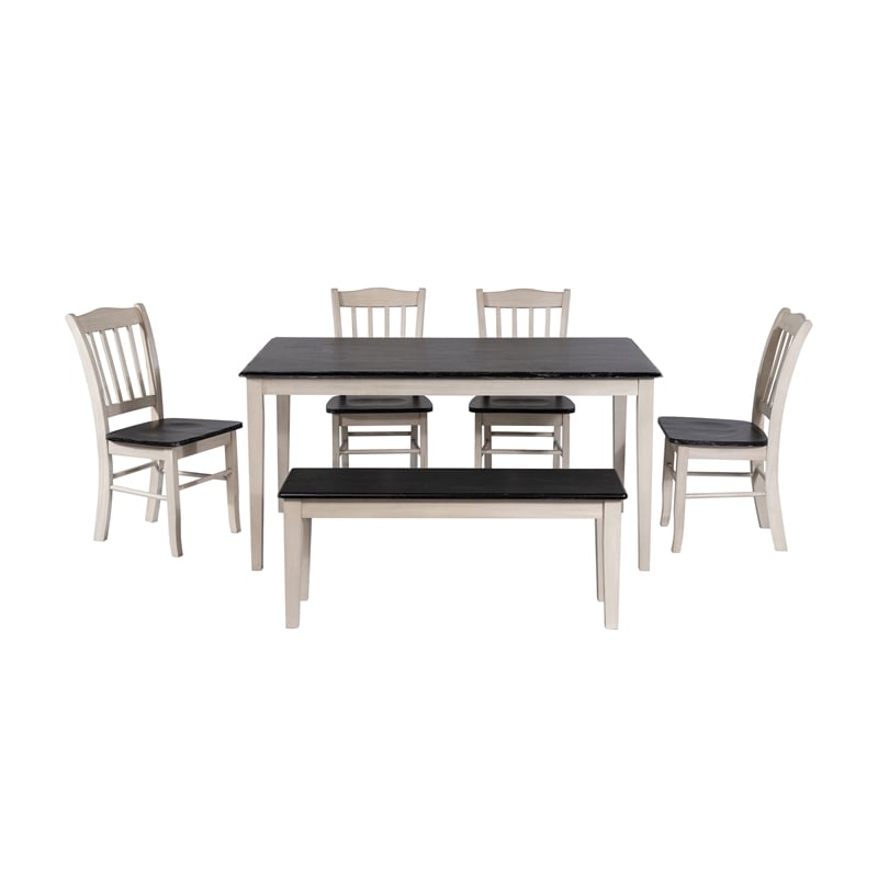 Pemberly Row 6 Piece Rubberwood Dining Set in European Black Ash Antique White