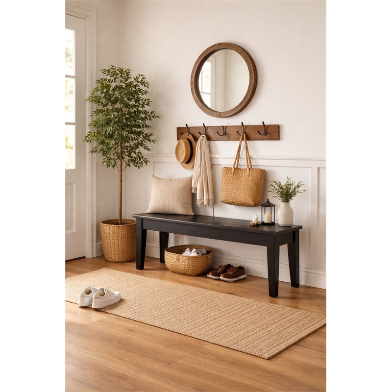 Pemberly Row Rubberwood Farmhouse Dining Bench with Curved Edges in Black