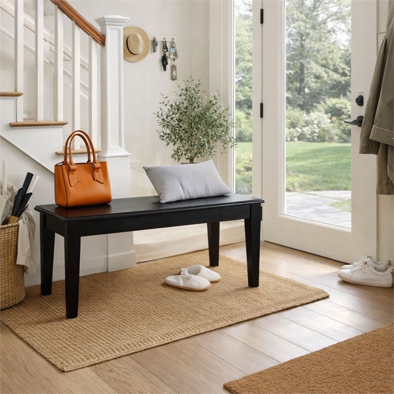 Pemberly Row Rubberwood Farmhouse Dining Bench with Curved Edges in Black