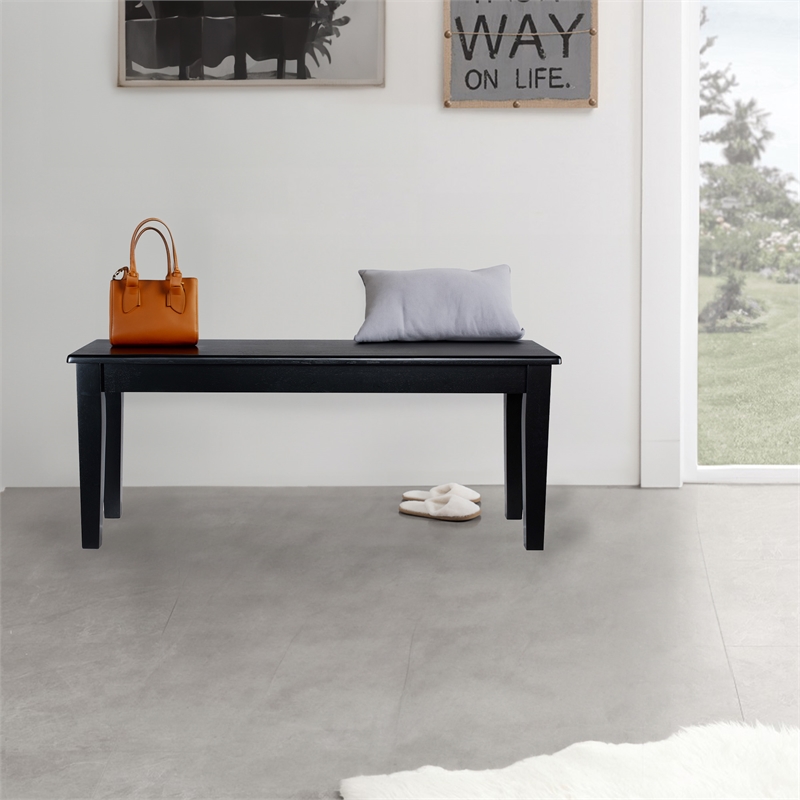 Pemberly Row Rubberwood Farmhouse Dining Bench with Curved Edges in Black