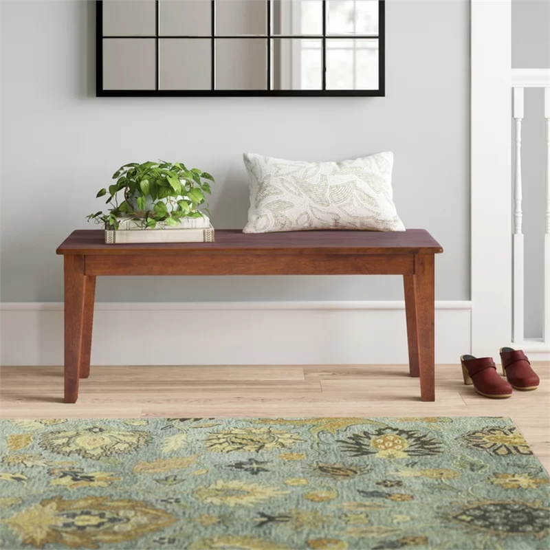 Pemberly Row Rubberwood Dining Bench with Protective Floor Glides in Walnut