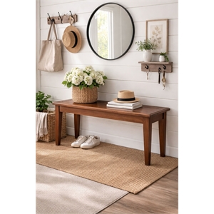Pemberly Row Rubberwood Dining Bench with Protective Floor Glides in Walnut