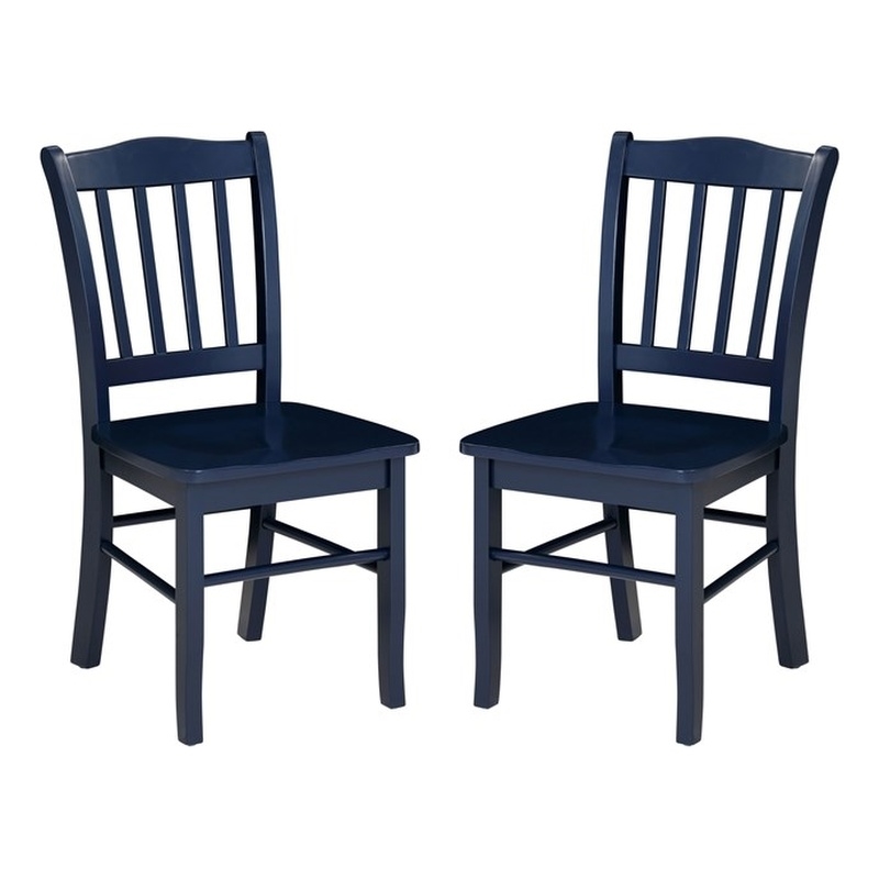 Pemberly Row Rubberwood Slat Back Contoured Dining Chair (Set of 2) in Navy Blue