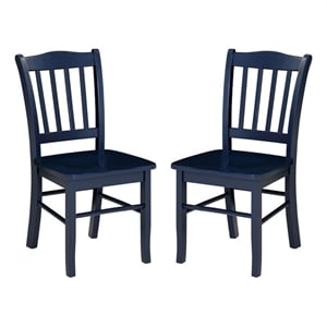 Pemberly Row Rubberwood Slat Back Contoured Dining Chair (Set of 2) in Navy Blue