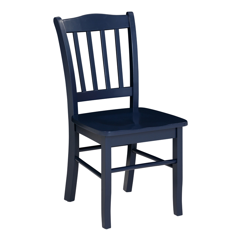 Pemberly Row Rubberwood Slat Back Contoured Dining Chair (Set of 2) in Navy Blue