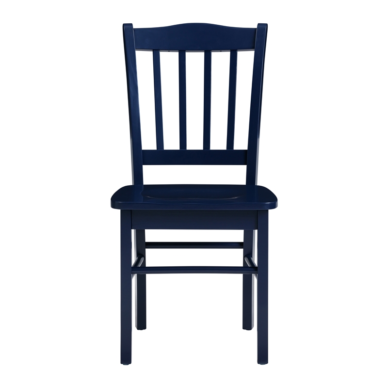 Pemberly Row Rubberwood Slat Back Contoured Dining Chair (Set of 2) in Navy Blue