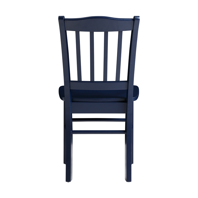 Pemberly Row Rubberwood Slat Back Contoured Dining Chair (Set of 2) in Navy Blue