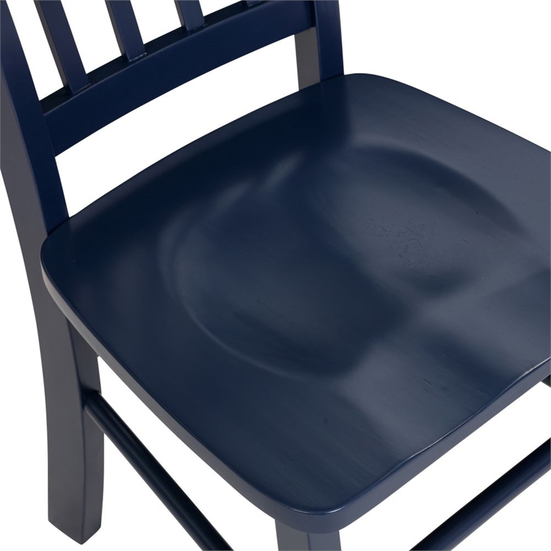 Pemberly Row Rubberwood Slat Back Contoured Dining Chair (Set of 2) in Navy Blue