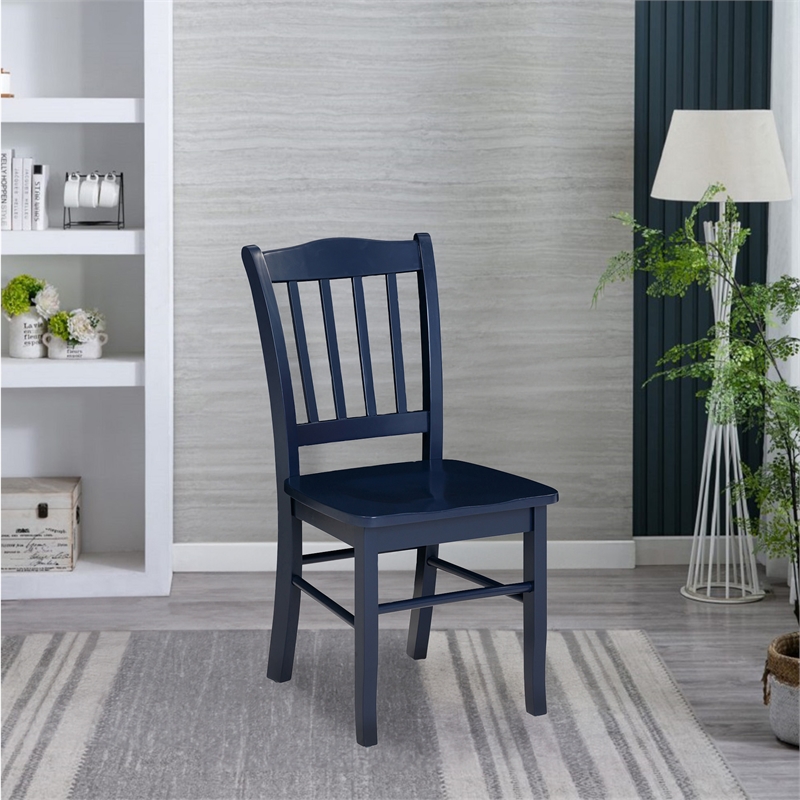 Pemberly Row Rubberwood Slat Back Contoured Dining Chair (Set of 2) in Navy Blue