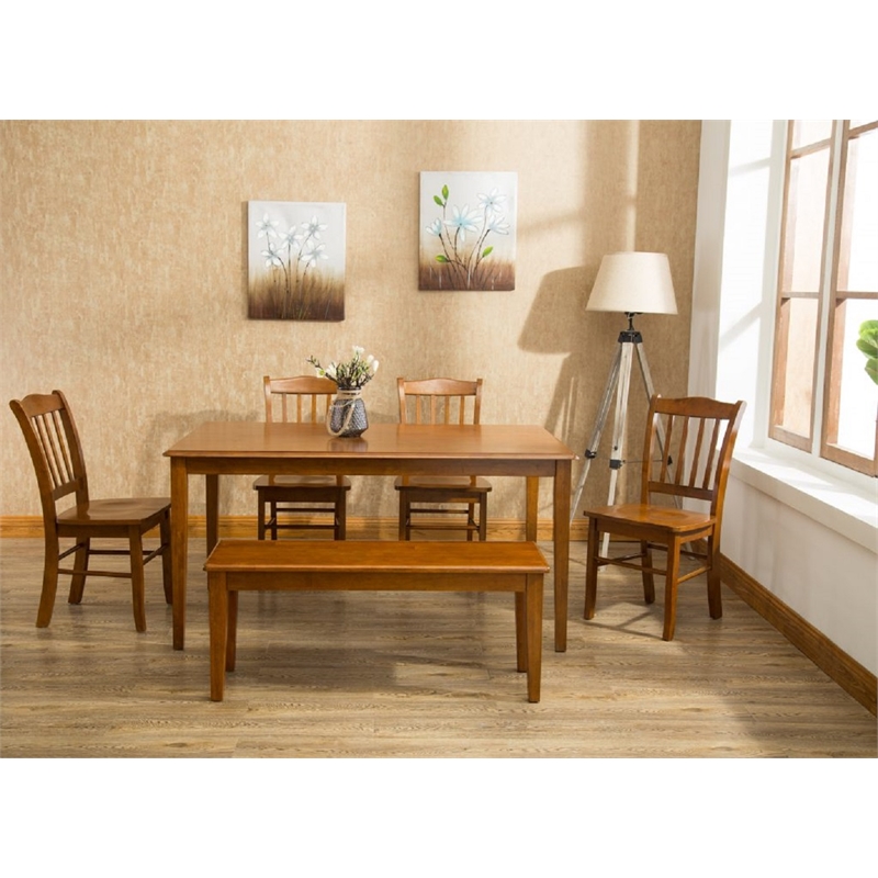 Pemberly Row Rubberwood Dining Bench Seats 2 to 3 with Floor Glides in Walnut