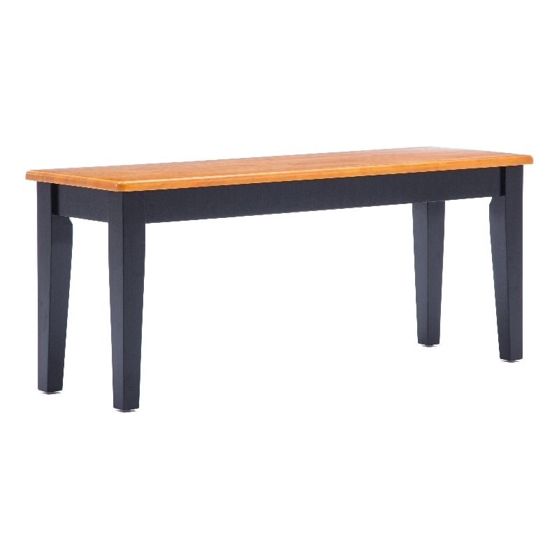 Pemberly Row Rubberwood Mid Century Dining Bench Seats 2 to 3 in Black and Oak