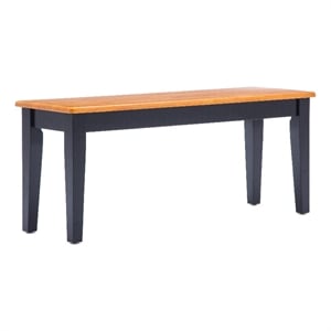 Pemberly Row Rubberwood Mid Century Dining Bench Seats 2 to 3 in Black and Oak