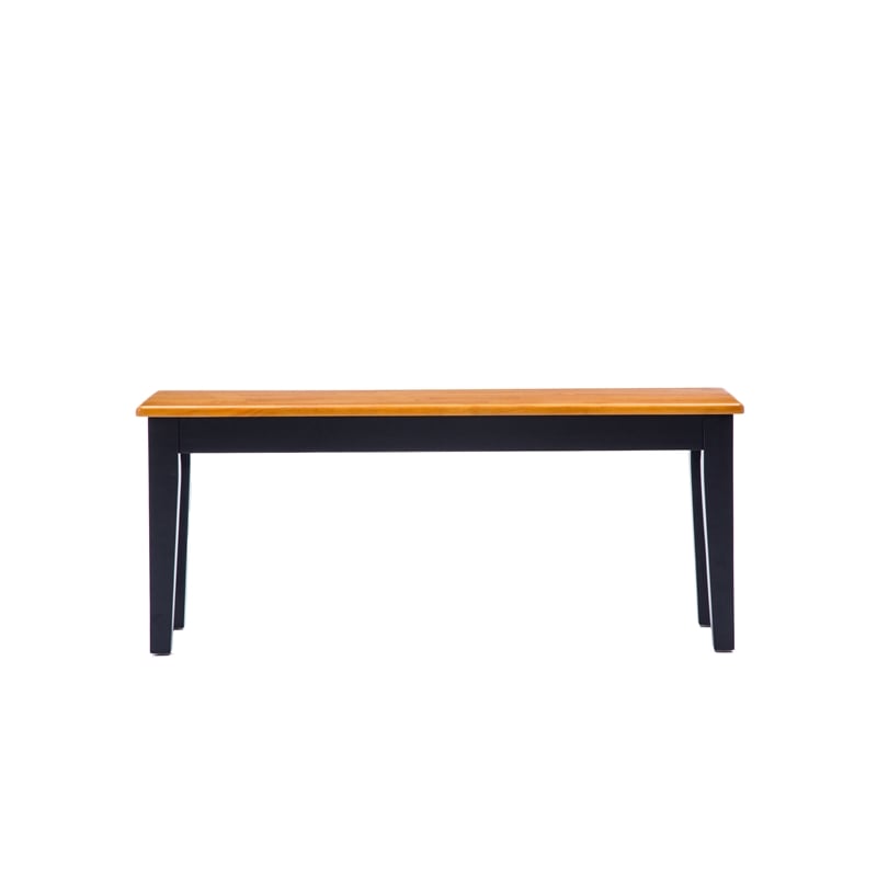 Pemberly Row Rubberwood Mid Century Dining Bench Seats 2 to 3 in Black and Oak