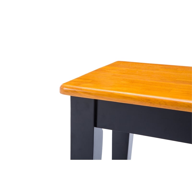 Pemberly Row Rubberwood Mid Century Dining Bench Seats 2 to 3 in Black and Oak