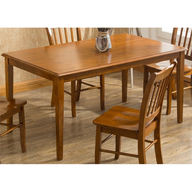 Pemberly Row Solid Rubberwood Rectangular Dining Table for 6 Guests in Walnut