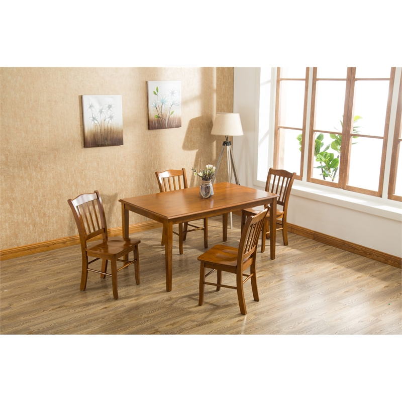 Pemberly Row Solid Rubberwood Rectangular Dining Table for 6 Guests in Walnut