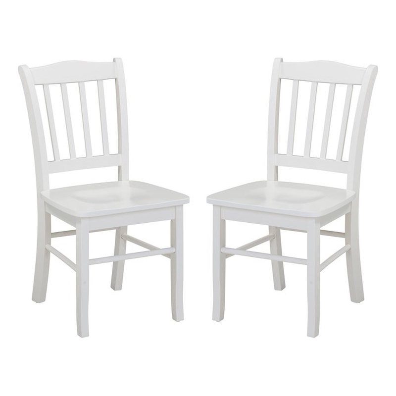 Pemberly Row Rubberwood Slat Back Contoured Dining Chair (Set of 2) in Cream