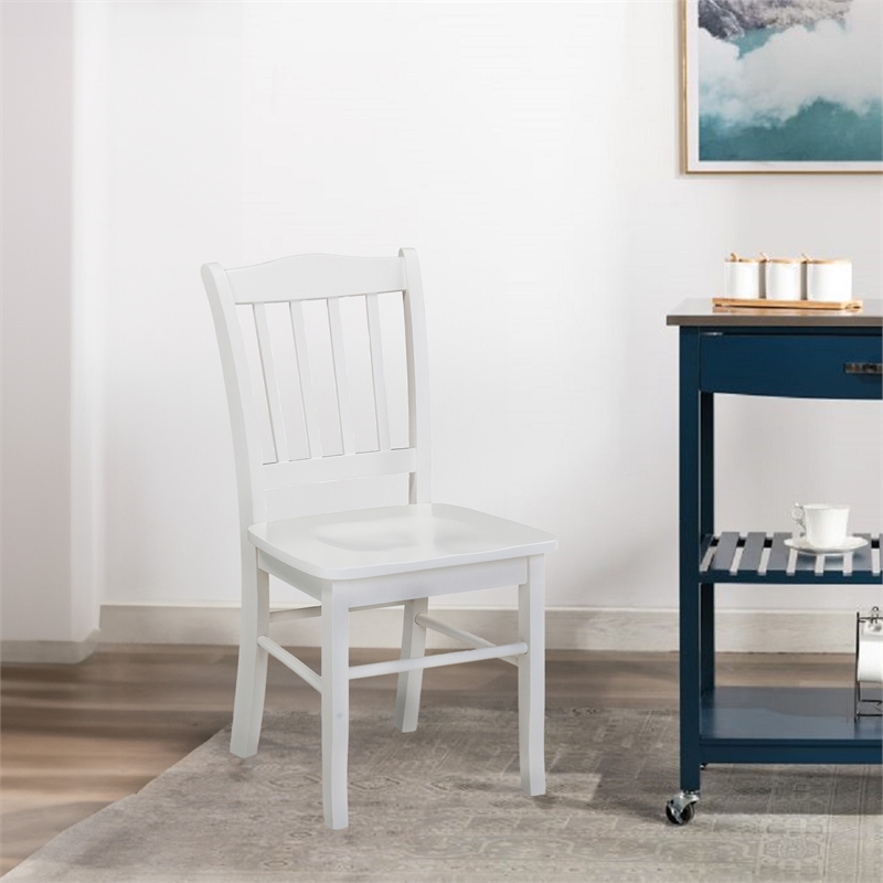 Pemberly Row Rubberwood Slat Back Contoured Dining Chair (Set of 2) in Cream
