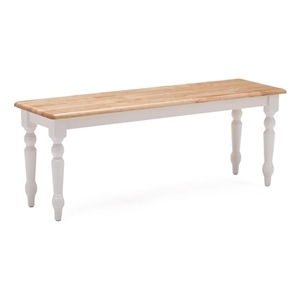 Pemberly Row Rubberwood Farmhouse Dining Bench with Turned Legs White Natural