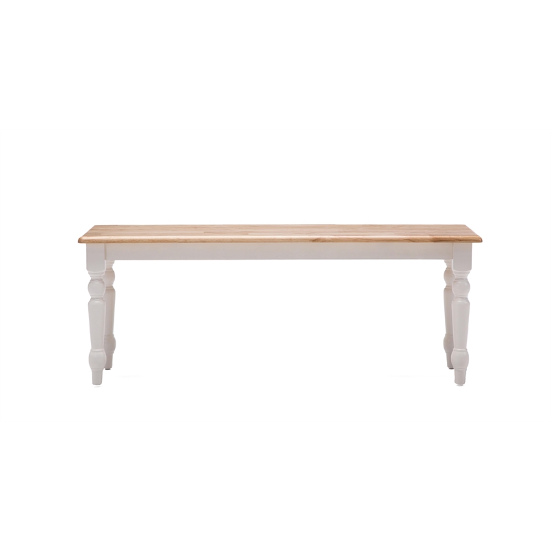 Pemberly Row Rubberwood Farmhouse Dining Bench with Turned Legs White Natural