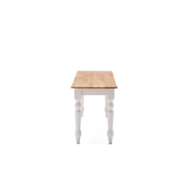 Pemberly Row Rubberwood Farmhouse Dining Bench with Turned Legs White Natural