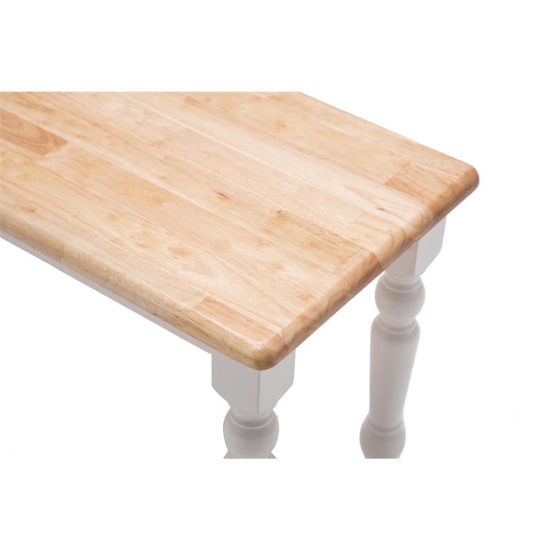 Pemberly Row Rubberwood Farmhouse Dining Bench with Turned Legs White Natural
