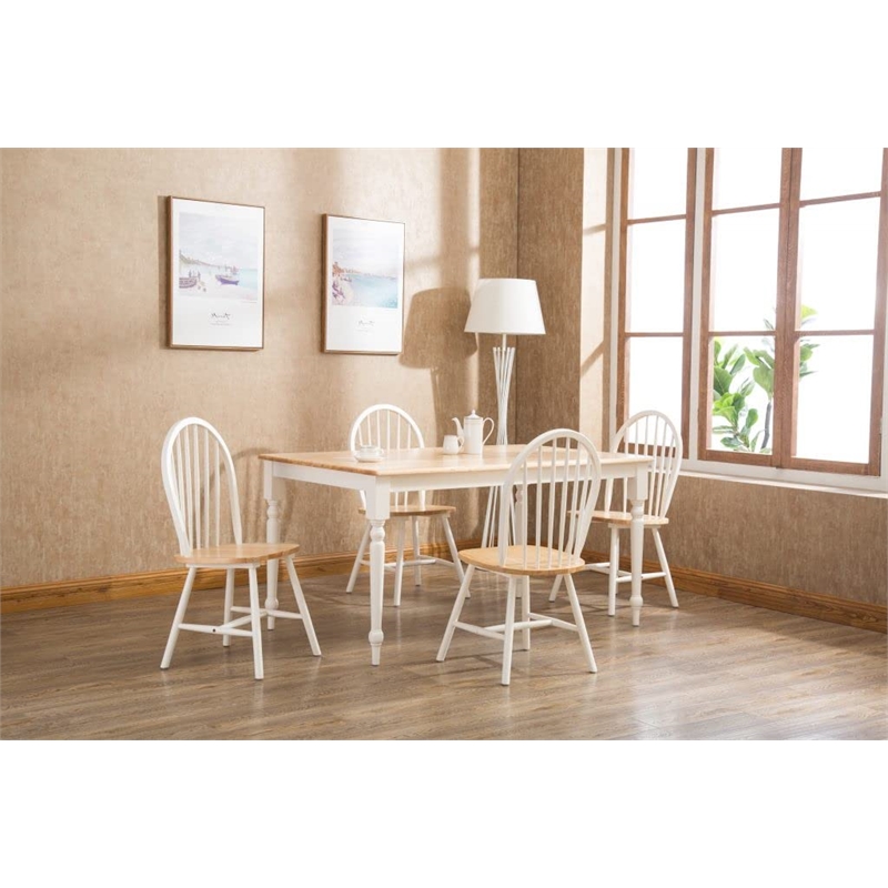 Pemberly Row Rubberwood Farmhouse Dining Table Seats 6 in White and Natural