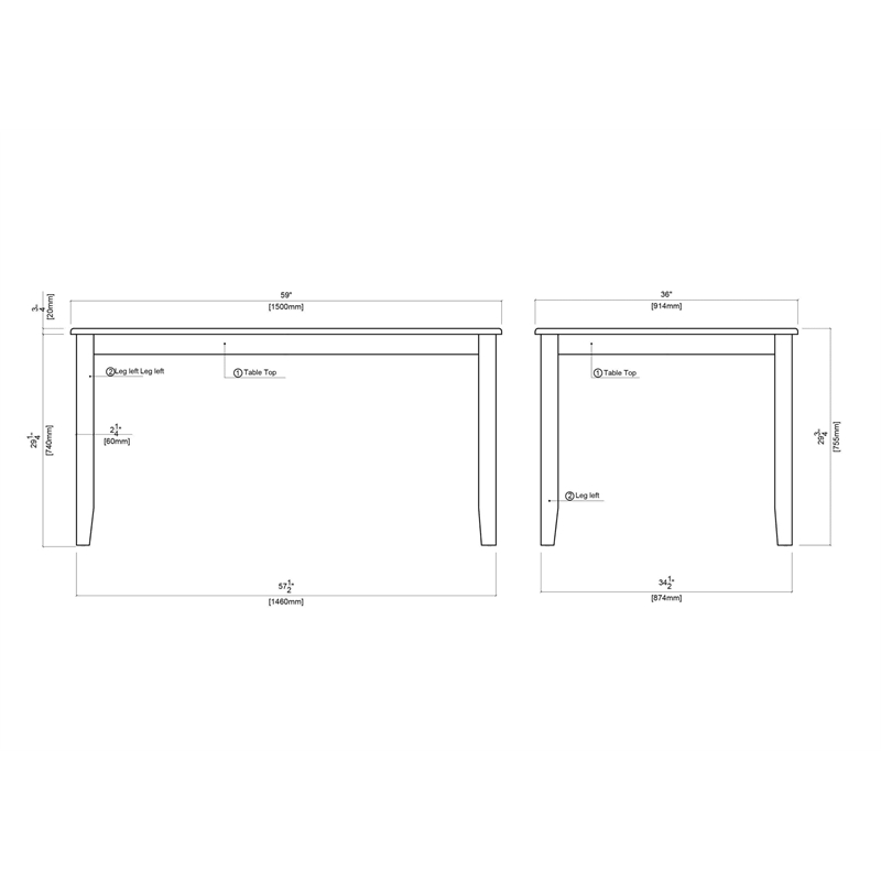 Pemberly Row Shaker Style Rubberwood Dining Table Seats 6 in Cream Honey Oak