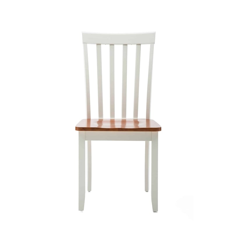 Pemberly Row Rubberwood Farmhouse Dining Chair (Set of 2) in Cream and Honey Oak