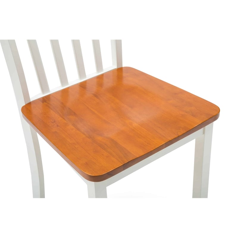 Pemberly Row Rubberwood Farmhouse Dining Chair (Set of 2) in Cream and Honey Oak