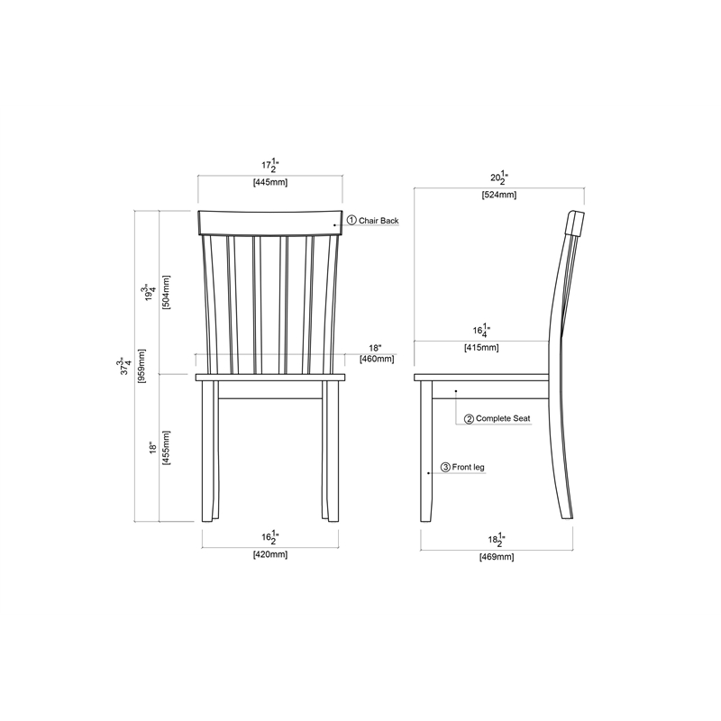Pemberly Row Rubberwood Farmhouse Dining Chair (Set of 2) in Cream and Honey Oak