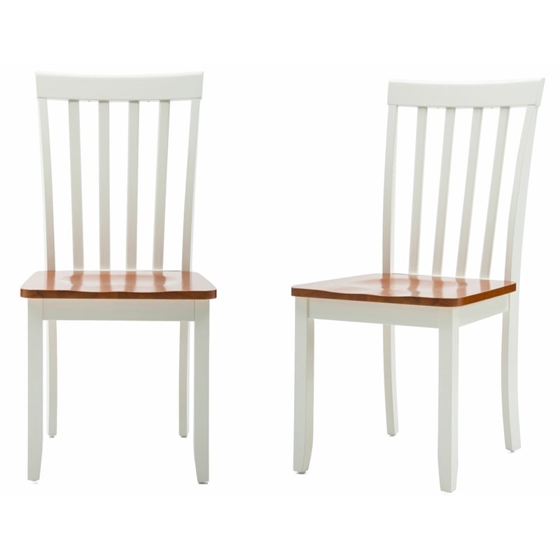 Pemberly Row Rubberwood Farmhouse Dining Chair (Set of 2) in Cream and Honey Oak