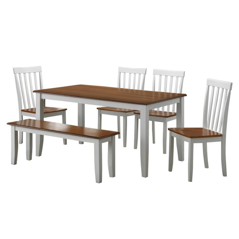 Pemberly Row Rubberwood 6 Piece Shaker Dining Set for 6 in Cream Honey Oak
