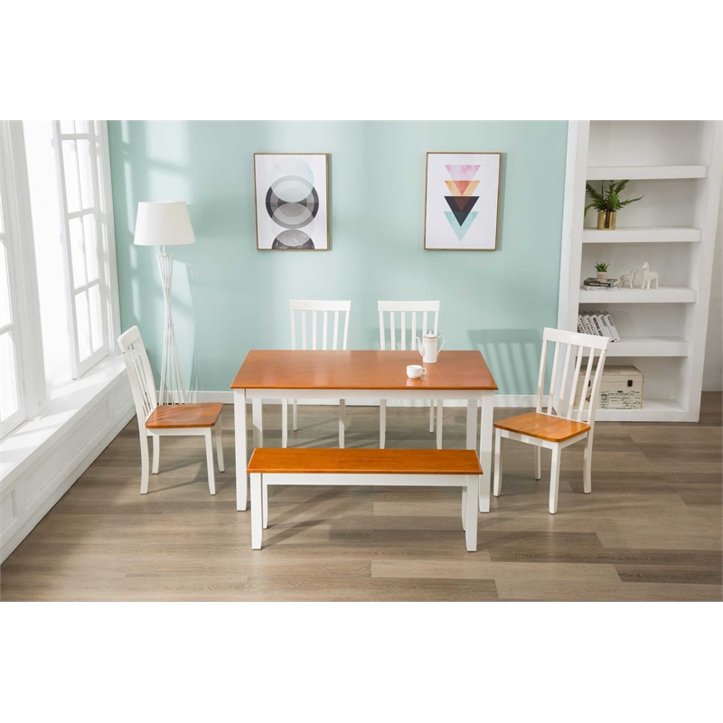 Pemberly Row Rubberwood 6 Piece Shaker Dining Set for 6 in Cream Honey Oak