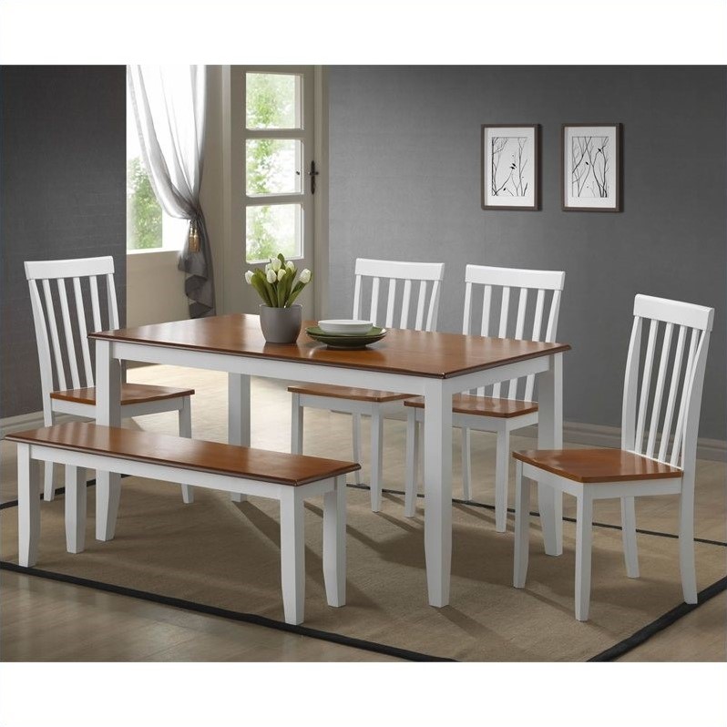 Pemberly Row Rubberwood 6 Piece Shaker Dining Set for 6 in Cream Honey Oak