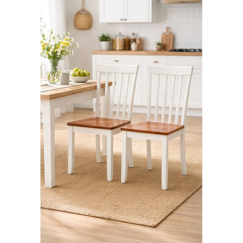 Pemberly Row Hardwood Contoured Dining Chair (Set of 2) in Cream Honey Oak