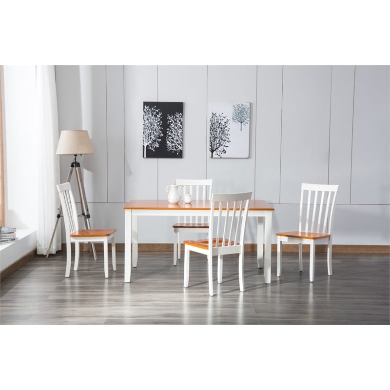 Pemberly Row Rubberwood 5 Piece Farmhouse Dining Set for 4 in Cream Honey Oak